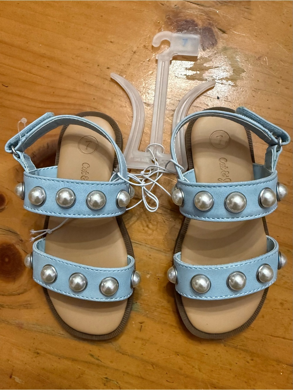 Cat & Jack Toddler Girls Blue Pearl Studded Sandals Size 7 NWT Adjustable Strap